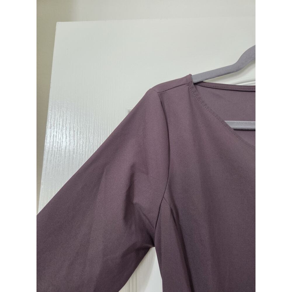 QOR Raisin Brown Asymmetrical Neckline 3/4 Sleeve Knee Length Dress NWT, Small - Picture 5 of 15